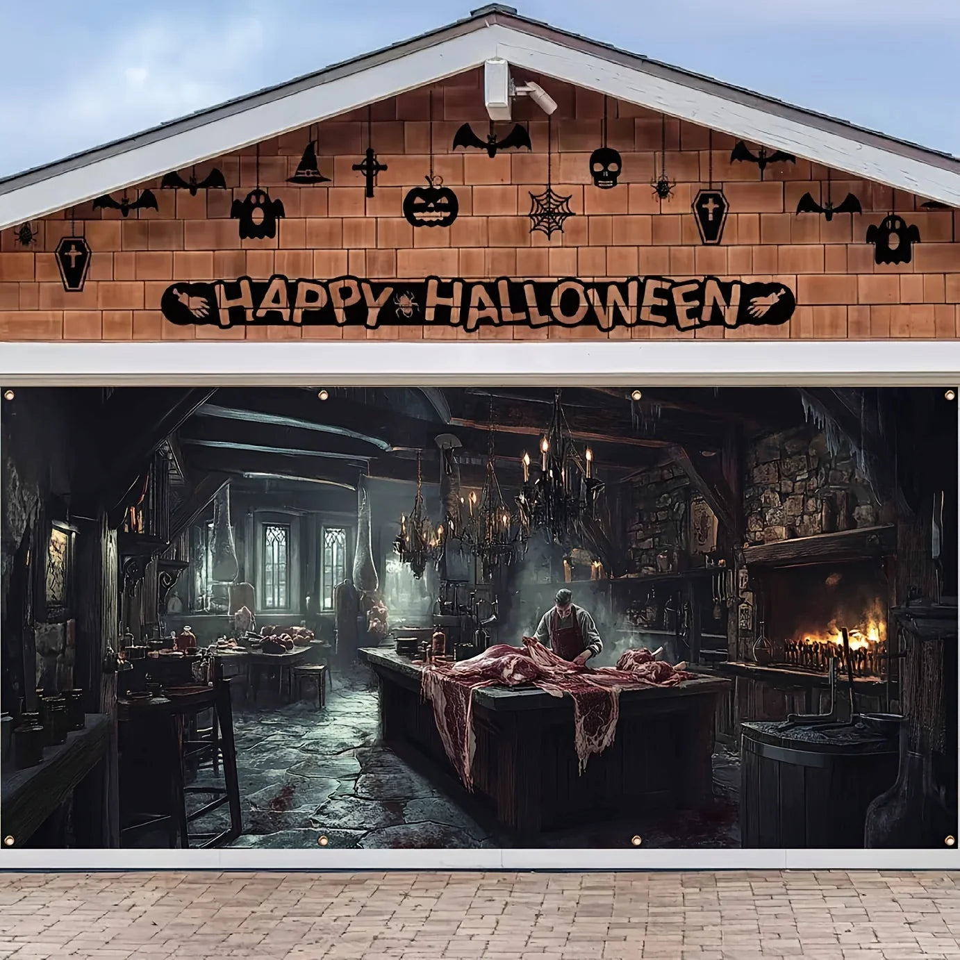Fright Lab Butcher Halloween Banner – Haunted Lab Outdoor Décor