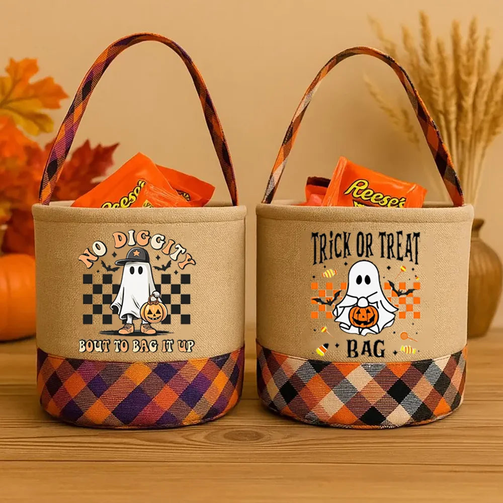 Ghostly Plaid Halloween Trick-or-Treat Bucket