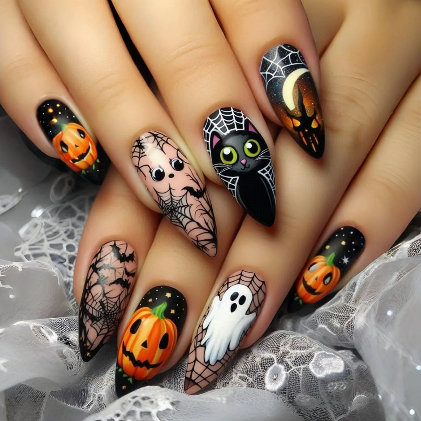 Bewitching Nights Nail Tips – Spooky Chic False Nails for Magical Nights