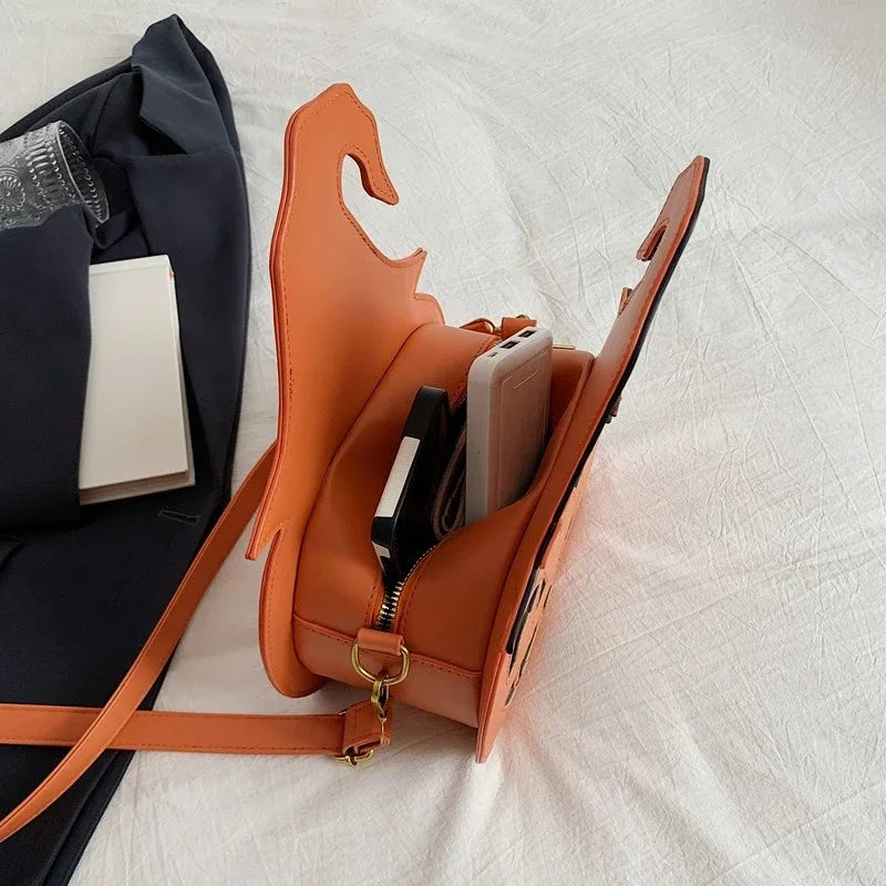 Halloween Pumpkin Crossbody Bag for Women – PU Leather Demon Messenger Shoulder Bag