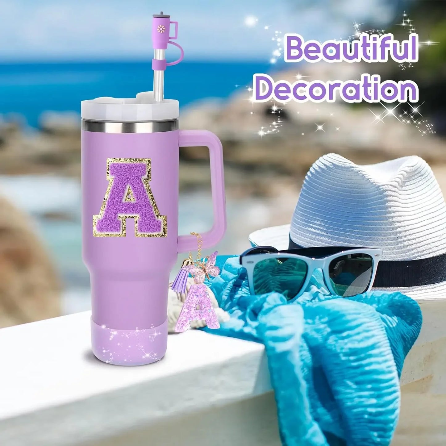 Purple Bliss 8-in-1 Stanley Cup Tumbler Accessory Set – Straw Topper, Boot, Handle, Charms & Stickers for 30oz/40oz Cups