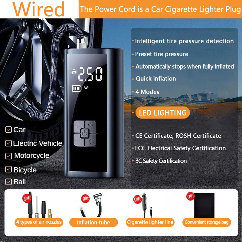 RoadReady 150PSI Portable Tire Inflator – Fast Electric Air Pump for Car, Motorcycle & Bike