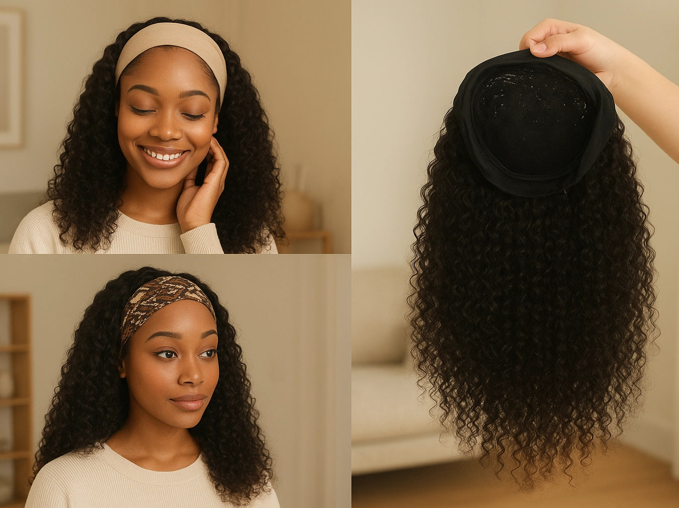 WaveEase Brazilian Remy Headband Wig – 20” Water Wave, Glueless & Ready-to-Wear