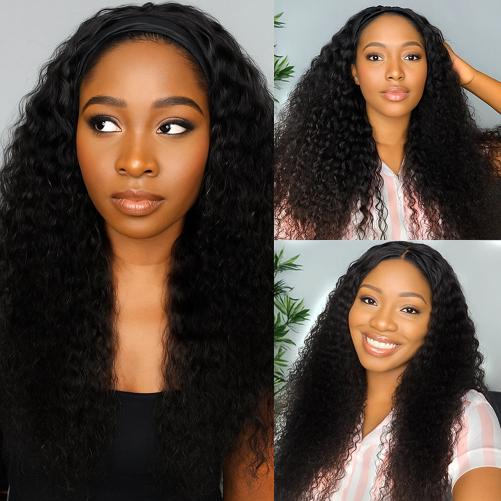 WaveEase Brazilian Remy Headband Wig – 20” Water Wave, Glueless & Ready-to-Wear