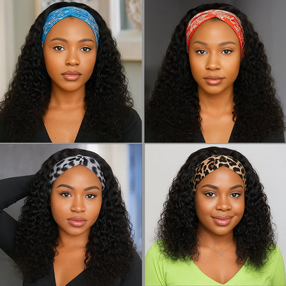 WaveEase Brazilian Remy Headband Wig – 20” Water Wave, Glueless & Ready-to-Wear