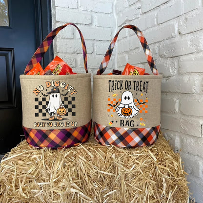 Ghostly Plaid Halloween Trick-or-Treat Bucket