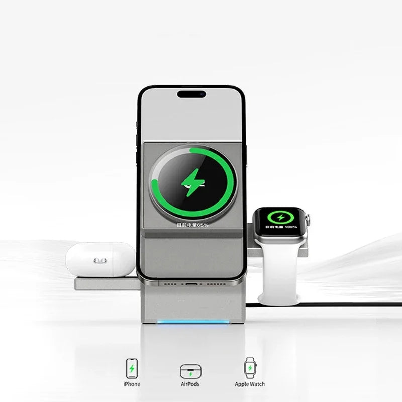 SnapVolt Qi2 3-in-1 Magnetic Charging Dock for iPhone, Watch & AirPods