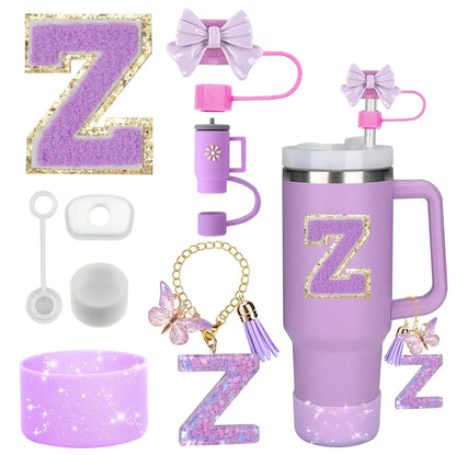 Purple Bliss 8-in-1 Stanley Cup Tumbler Accessory Set – Straw Topper, Boot, Handle, Charms & Stickers for 30oz/40oz Cups