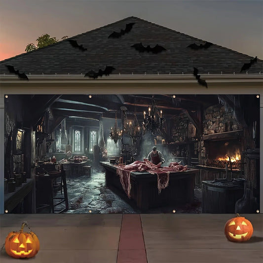 Fright Lab Butcher Halloween Banner – Haunted Lab Outdoor Décor