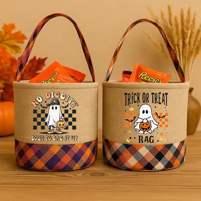 Ghostly Plaid Halloween Trick-or-Treat Bucket