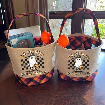 Ghostly Plaid Halloween Trick-or-Treat Bucket