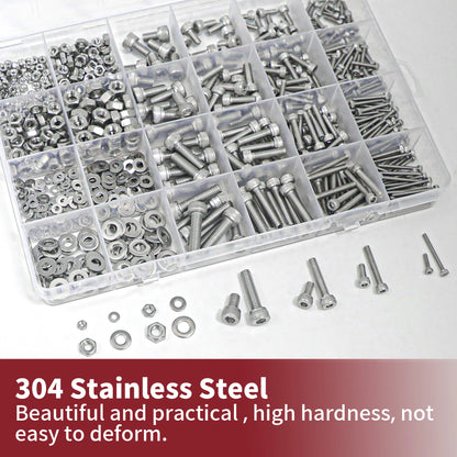 918pcs Stainless Steel Nuts & Bolts Kit – M2–M5 Hex Head Assortment Set