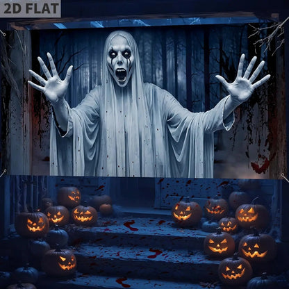 Terrifying Ghost Halloween Porch Sign – Outdoor Hanging Yard Banner