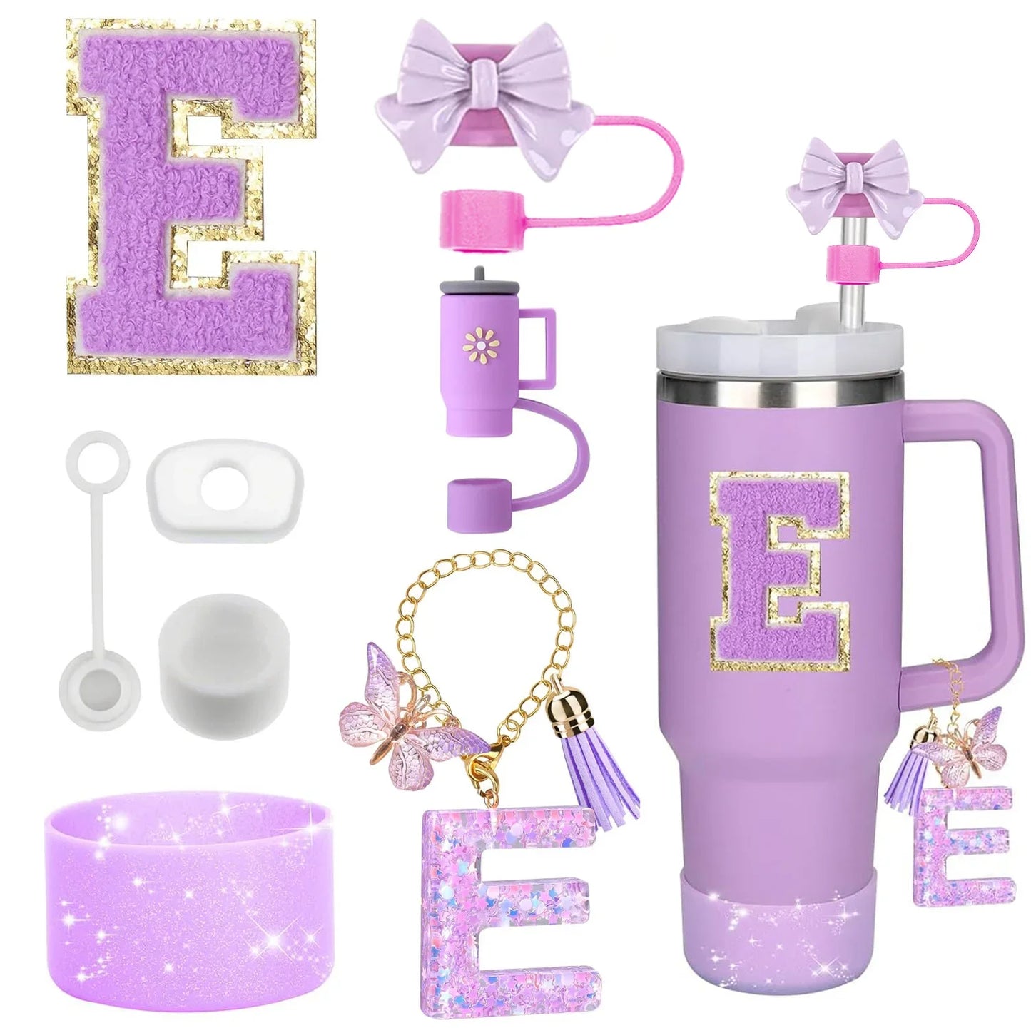 Purple Bliss 8-in-1 Stanley Cup Tumbler Accessory Set – Straw Topper, Boot, Handle, Charms & Stickers for 30oz/40oz Cups