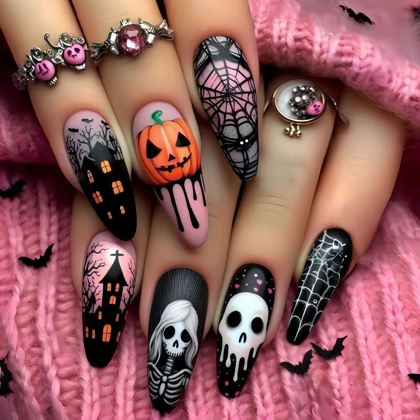 Bewitching Nights Nail Tips – Spooky Chic False Nails for Magical Nights