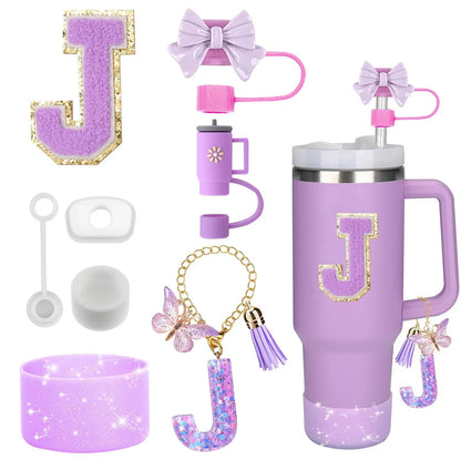 Purple Bliss 8-in-1 Stanley Cup Tumbler Accessory Set – Straw Topper, Boot, Handle, Charms & Stickers for 30oz/40oz Cups