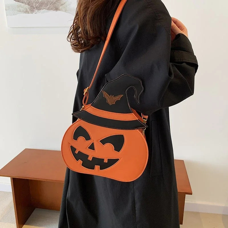 Halloween Pumpkin Crossbody Bag for Women – PU Leather Demon Messenger Shoulder Bag