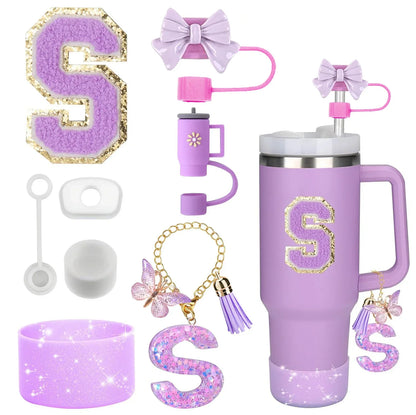 Purple Bliss 8-in-1 Stanley Cup Tumbler Accessory Set – Straw Topper, Boot, Handle, Charms & Stickers for 30oz/40oz Cups