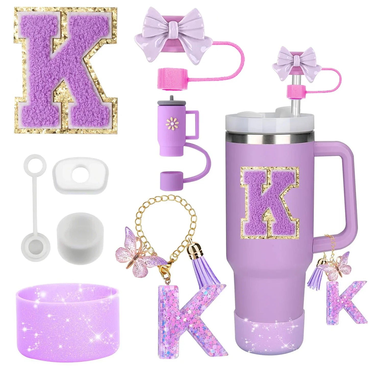 Purple Bliss 8-in-1 Stanley Cup Tumbler Accessory Set – Straw Topper, Boot, Handle, Charms & Stickers for 30oz/40oz Cups