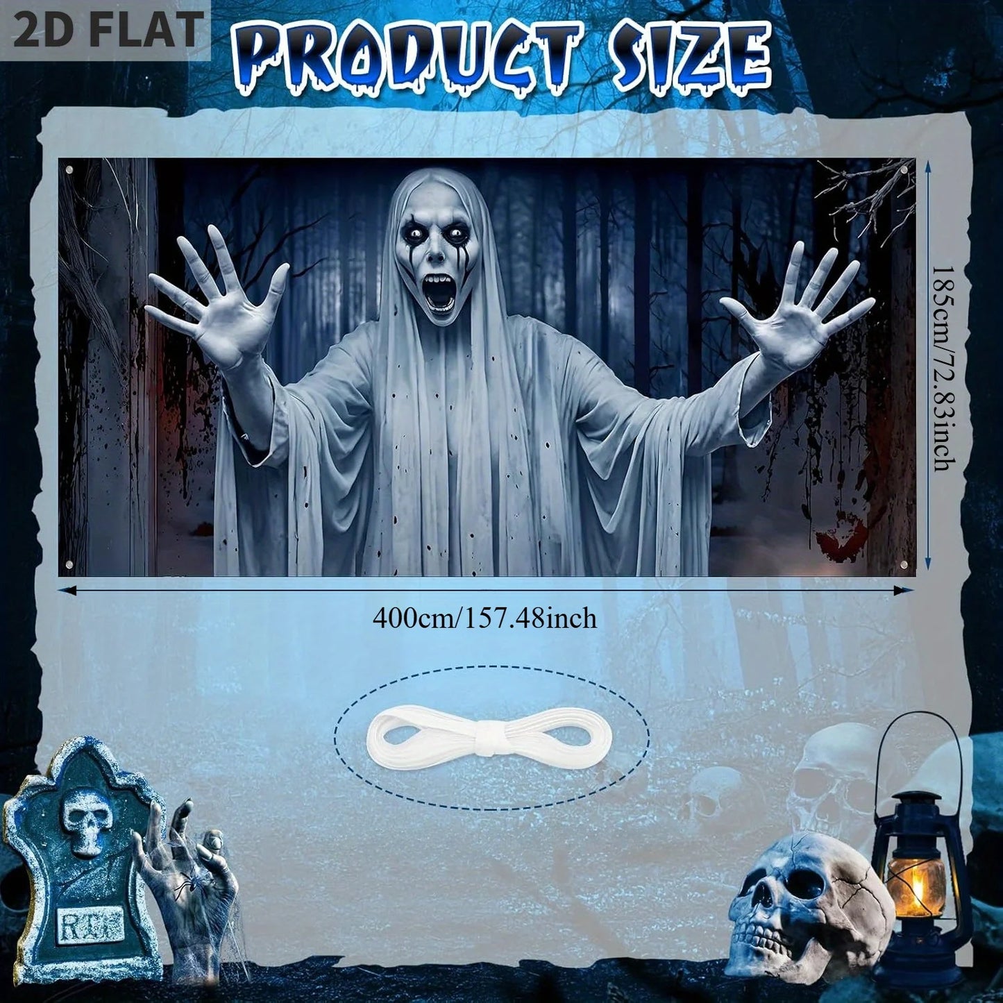 Terrifying Ghost Halloween Porch Sign – Outdoor Hanging Yard Banner
