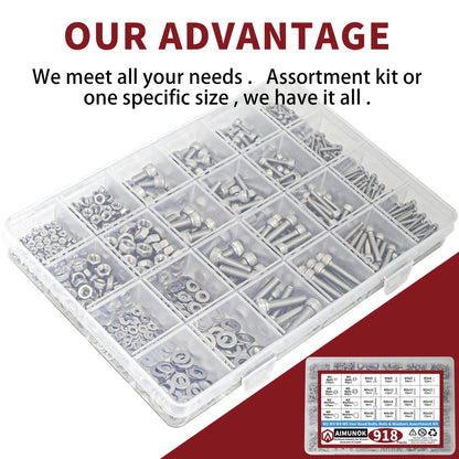 918pcs Stainless Steel Nuts & Bolts Kit – M2–M5 Hex Head Assortment Set