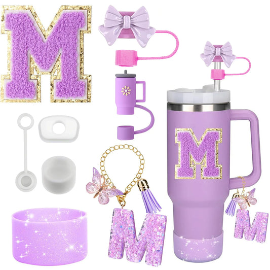 Purple Bliss 8-in-1 Stanley Cup Tumbler Accessory Set – Straw Topper, Boot, Handle, Charms & Stickers for 30oz/40oz Cups