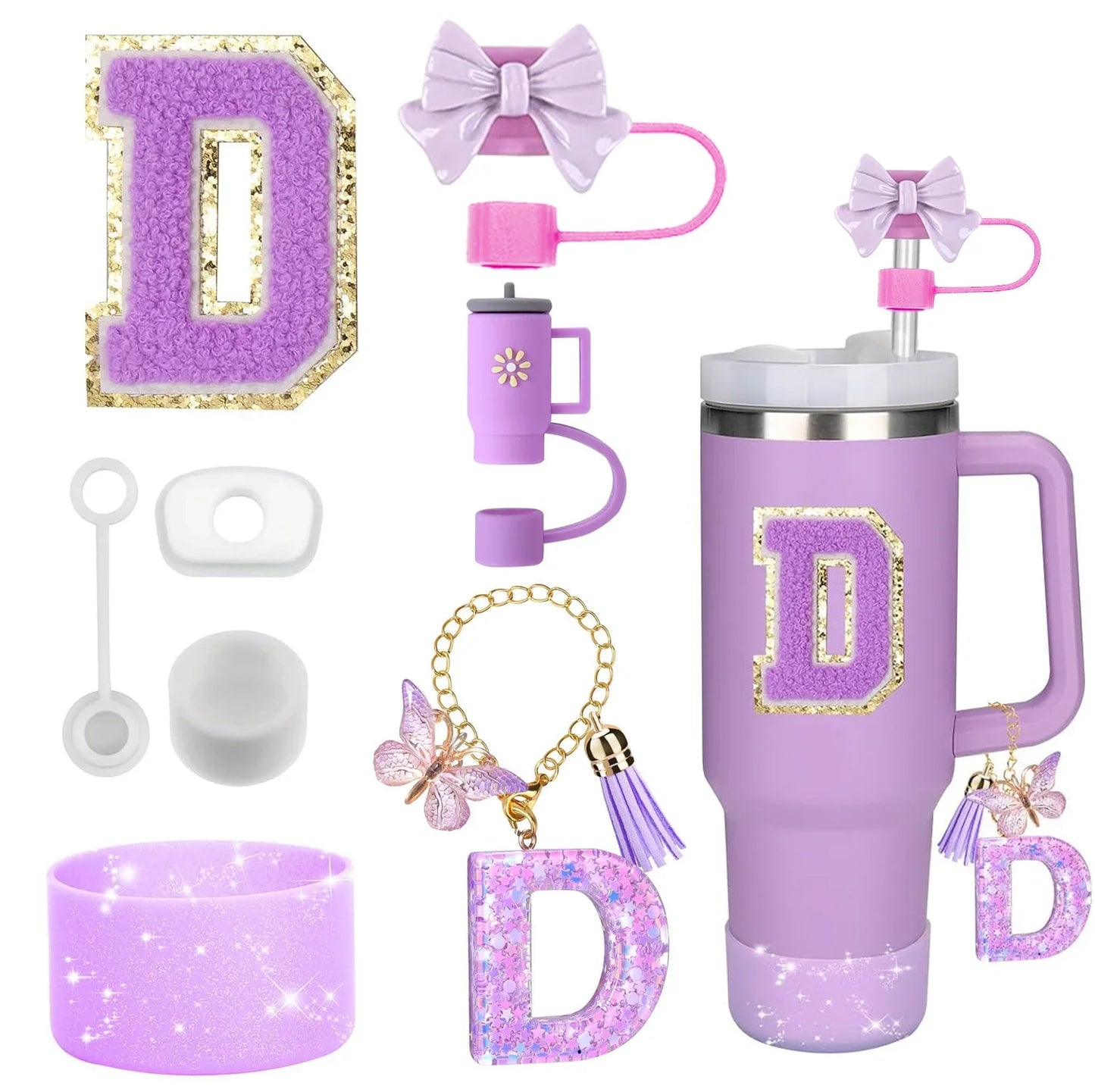 Purple Bliss 8-in-1 Stanley Cup Tumbler Accessory Set – Straw Topper, Boot, Handle, Charms & Stickers for 30oz/40oz Cups
