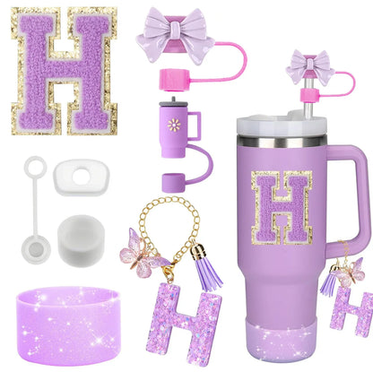 Purple Bliss 8-in-1 Stanley Cup Tumbler Accessory Set – Straw Topper, Boot, Handle, Charms & Stickers for 30oz/40oz Cups