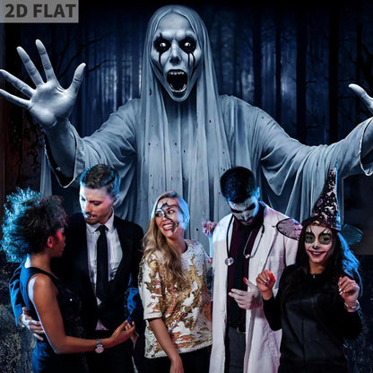Terrifying Ghost Halloween Porch Sign – Outdoor Hanging Yard Banner