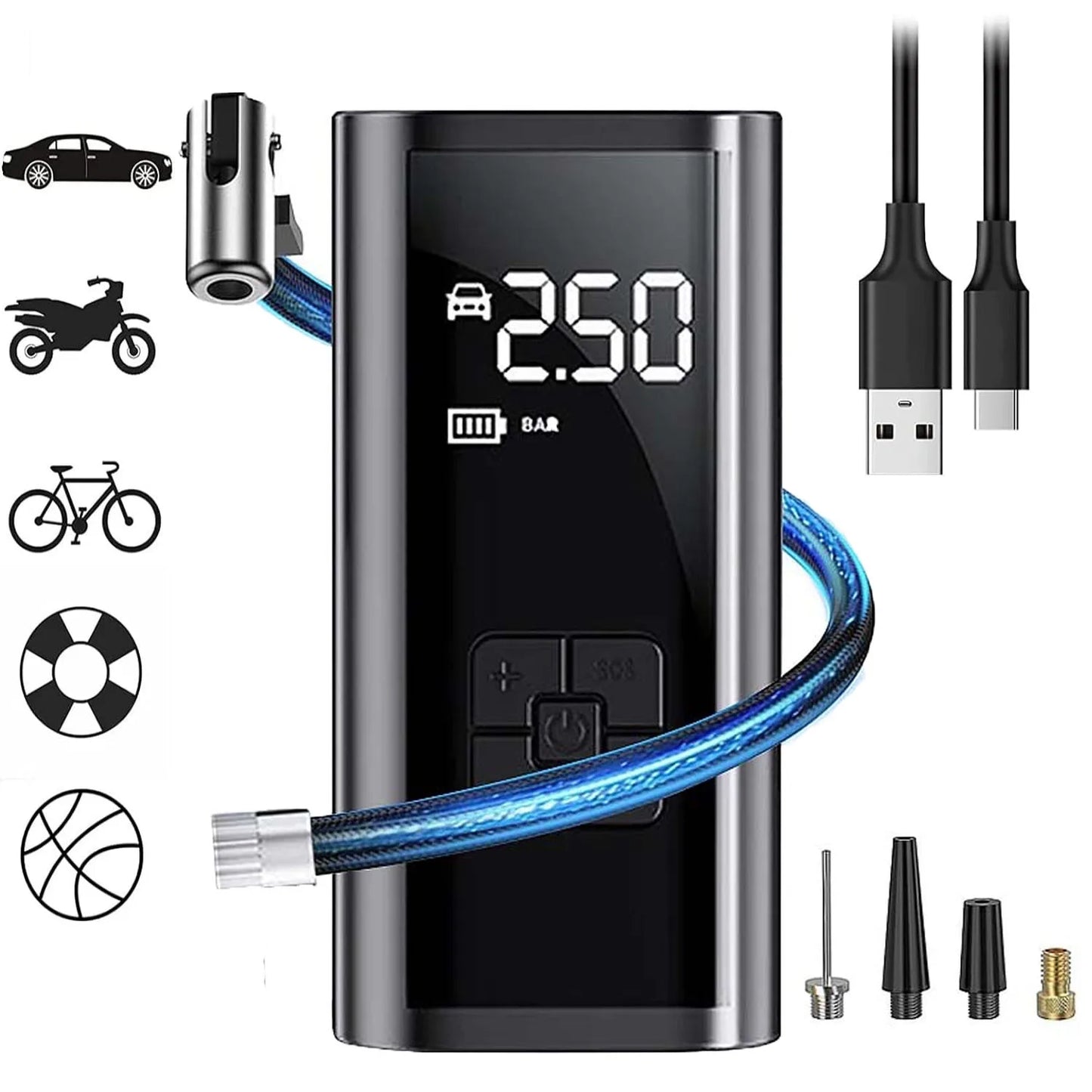 RoadReady 150PSI Portable Tire Inflator – Fast Electric Air Pump for Car, Motorcycle & Bike