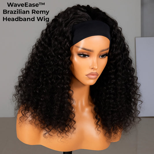 WaveEase Brazilian Remy Headband Wig – 20” Water Wave, Glueless & Ready-to-Wear